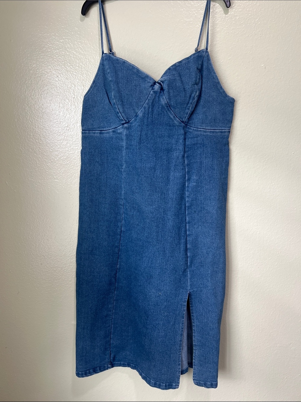 Denim Slip Midi Dress in Blue